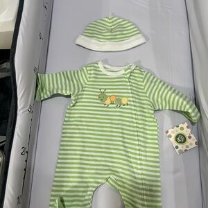 Little Me Green and White Striped Footie with Hat